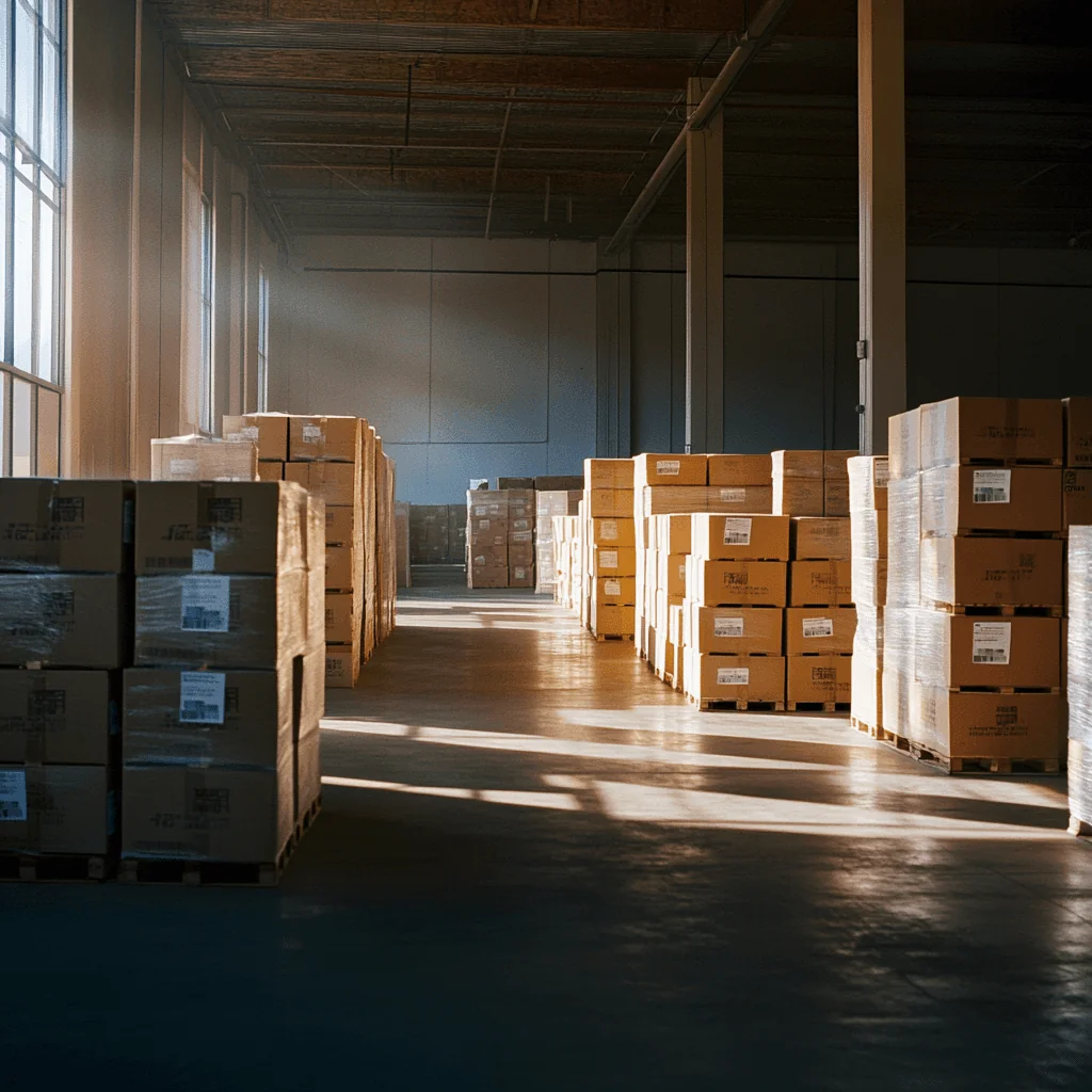 Pallets stored inside a warehouse